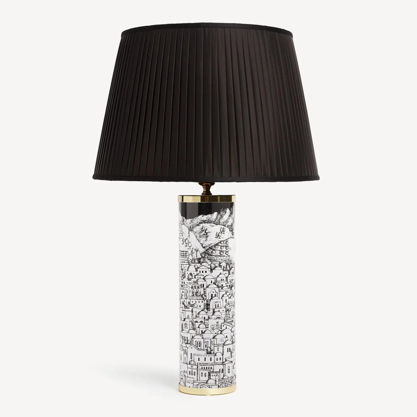 Fornasetti Lampade E Paralumi^Base Lampada Cilindrica Gerusalemme Bianco Nero