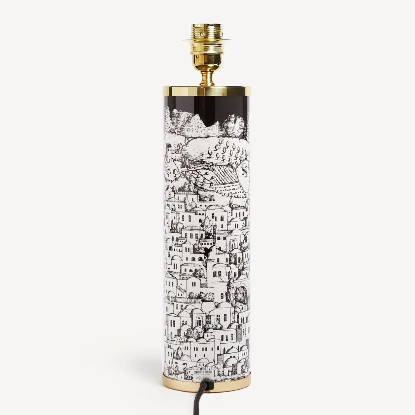 Fornasetti Lampade E Paralumi^Base Lampada Cilindrica Gerusalemme Bianco Nero
