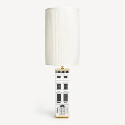 Fornasetti Lampade E Paralumi^Base Per Lampada Quadrata Architettura Bianco Nero