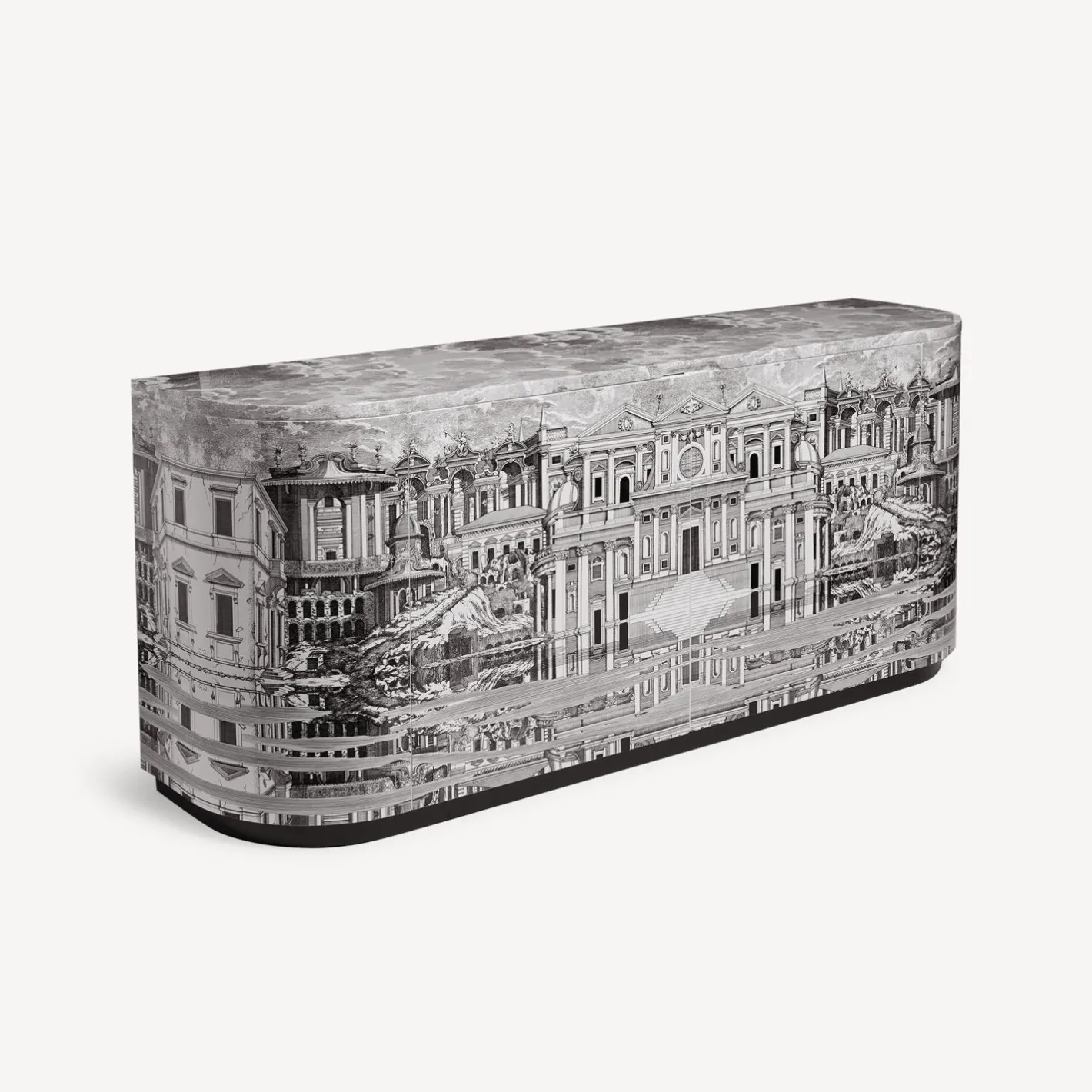 Fornasetti Armadi Curvi^Buffet Citta Che Si Rispecchia Bianco Nero