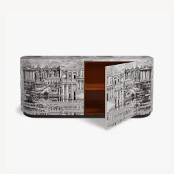 Fornasetti Armadi Curvi^Buffet Citta Che Si Rispecchia Bianco Nero