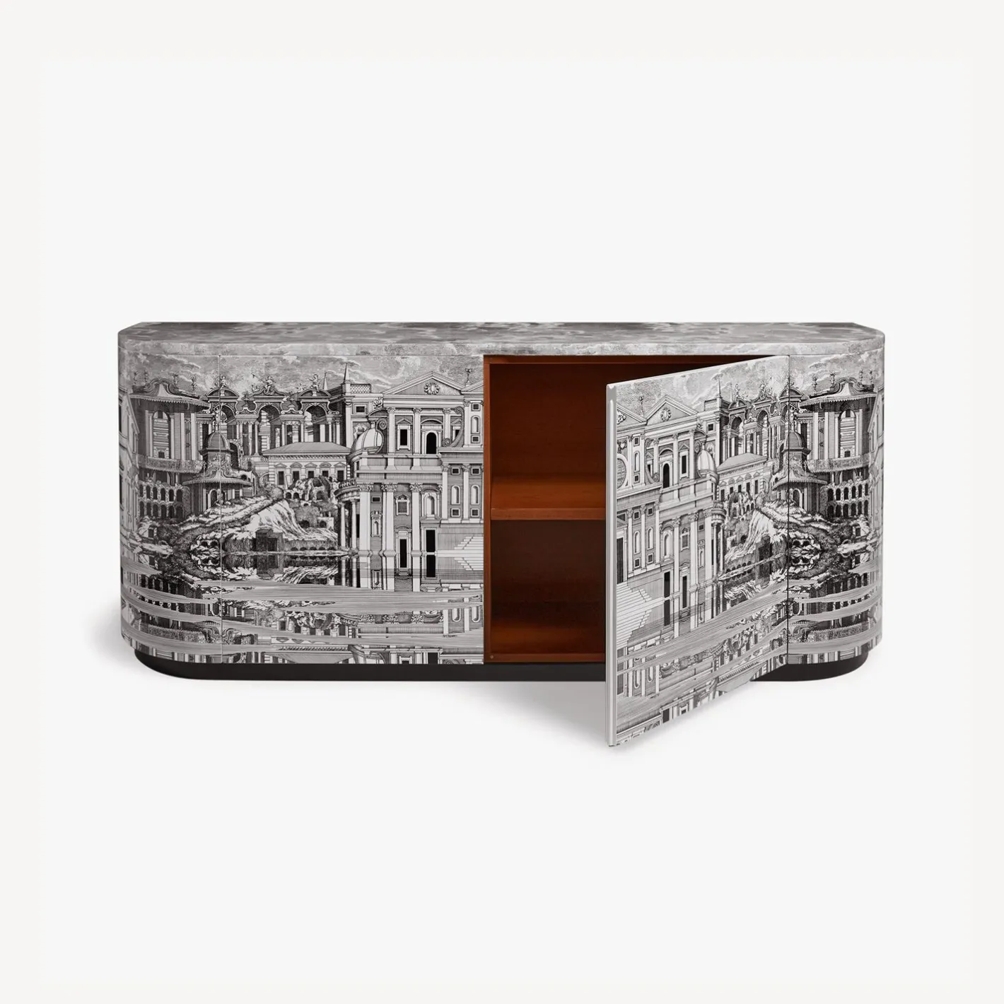 Fornasetti Armadi Curvi^Buffet Citta Che Si Rispecchia Bianco Nero