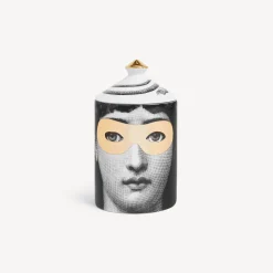 Fornasetti Candele Profumate^Candela Profumata Se Poi - Decoro Mascherina - Fragranza Frutto Proibito Bianco/Nero/Oro