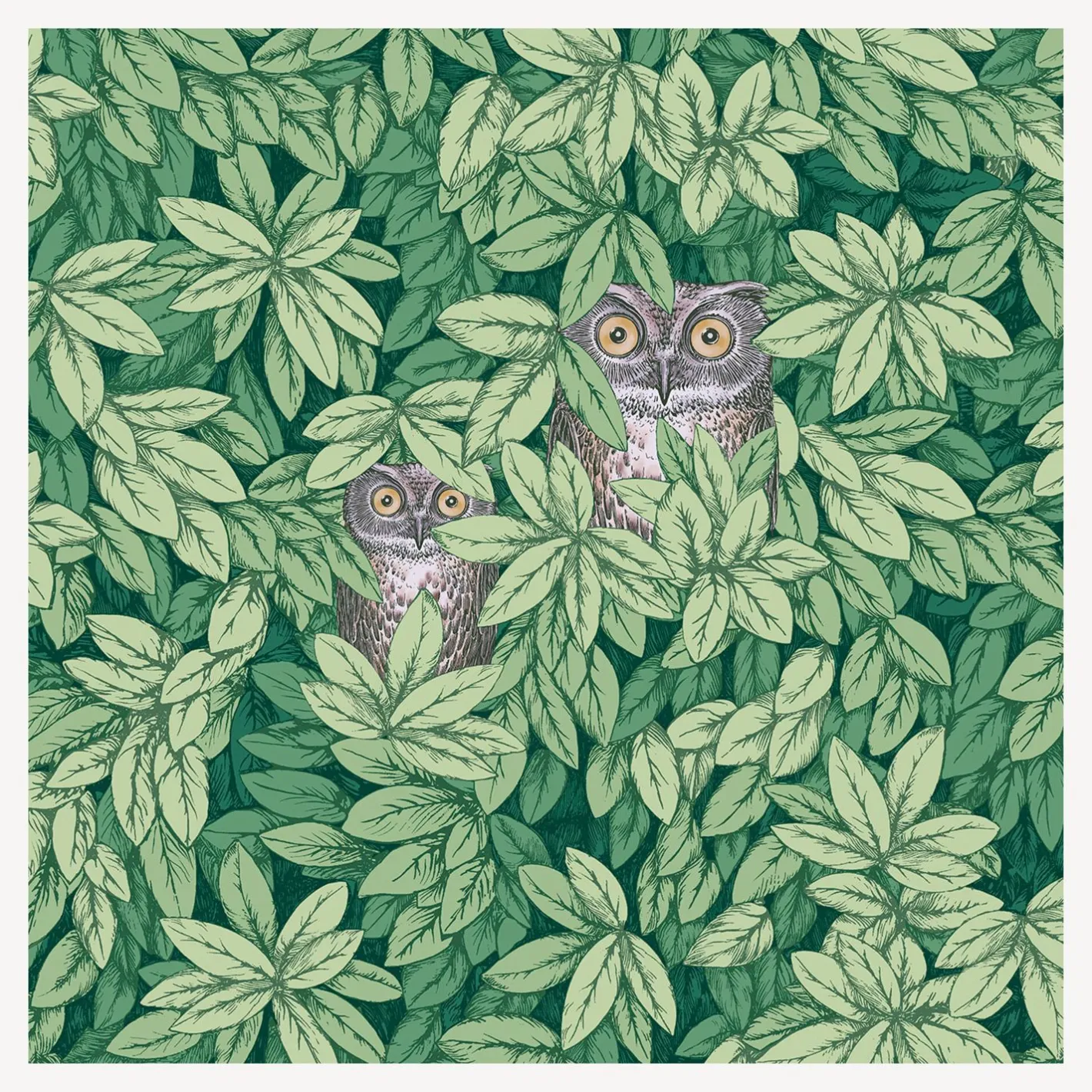 Fornasetti Sfondo^Carta Da Parati Foglie E Civette Verde Foresta