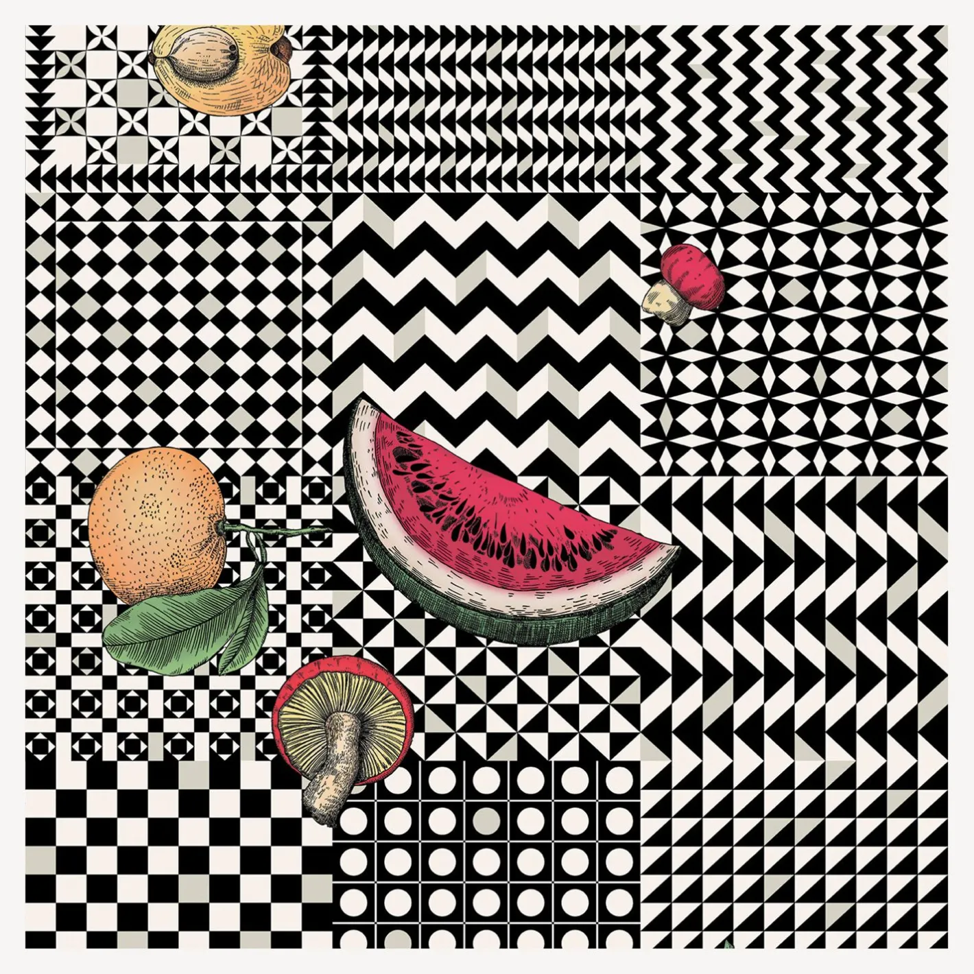 Fornasetti Sfondo^Carta Da Parati Frutta E Geometrico Originale