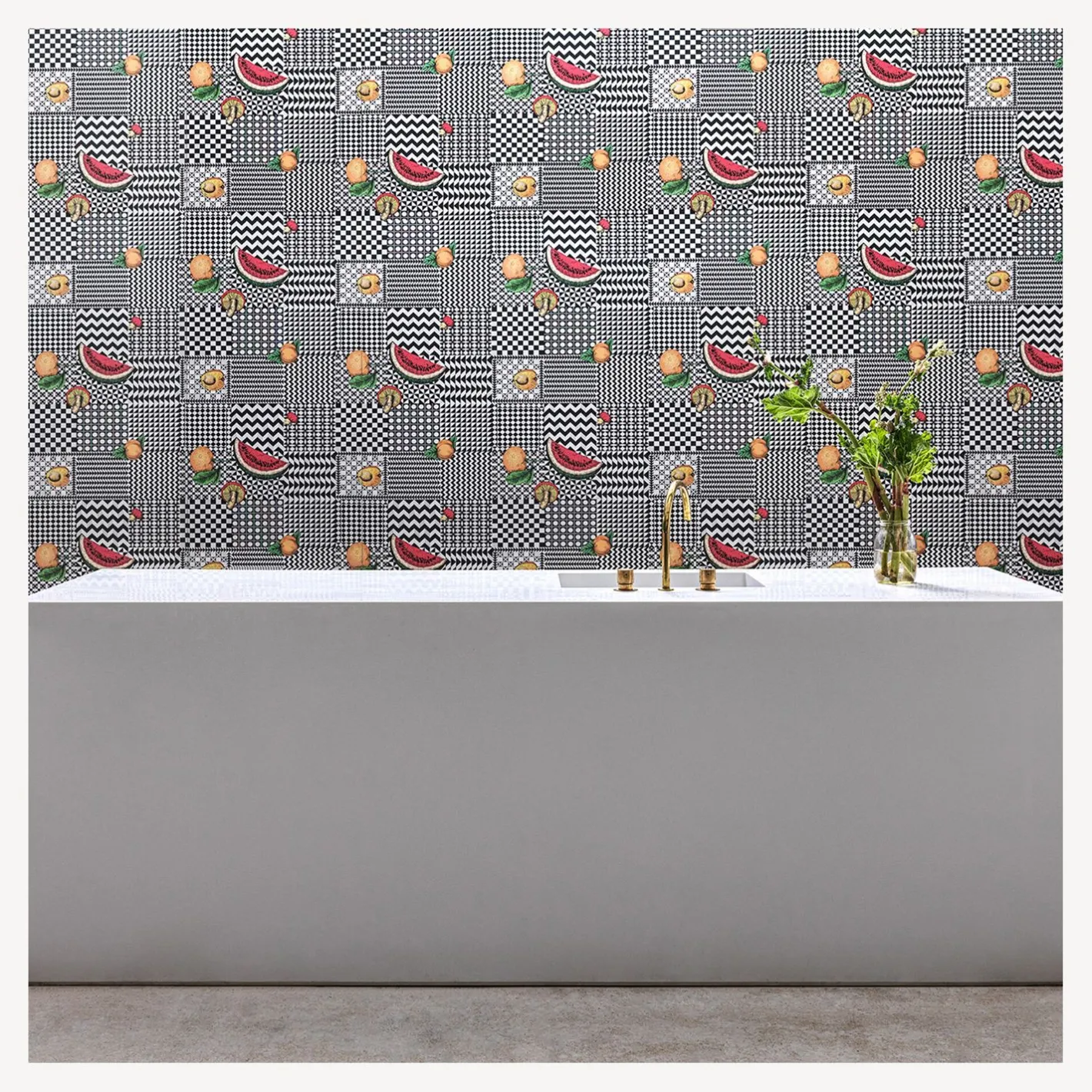 Fornasetti Sfondo^Carta Da Parati Frutta E Geometrico Originale
