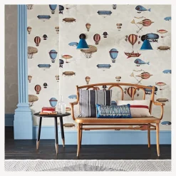 Fornasetti Sfondo^Carta Da Parati Macchine Volanti (Set Da 2 Rotoli) Pietra, Rosso/Blu