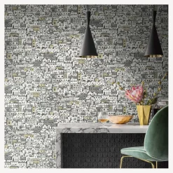 Fornasetti Sfondo^Carta Da Parati Mediterranea Bianco E Metallizzato