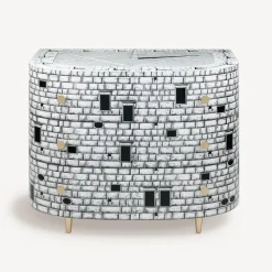 Fornasetti Cassettiera^Cassettiera Curva Architettura Bianco Nero