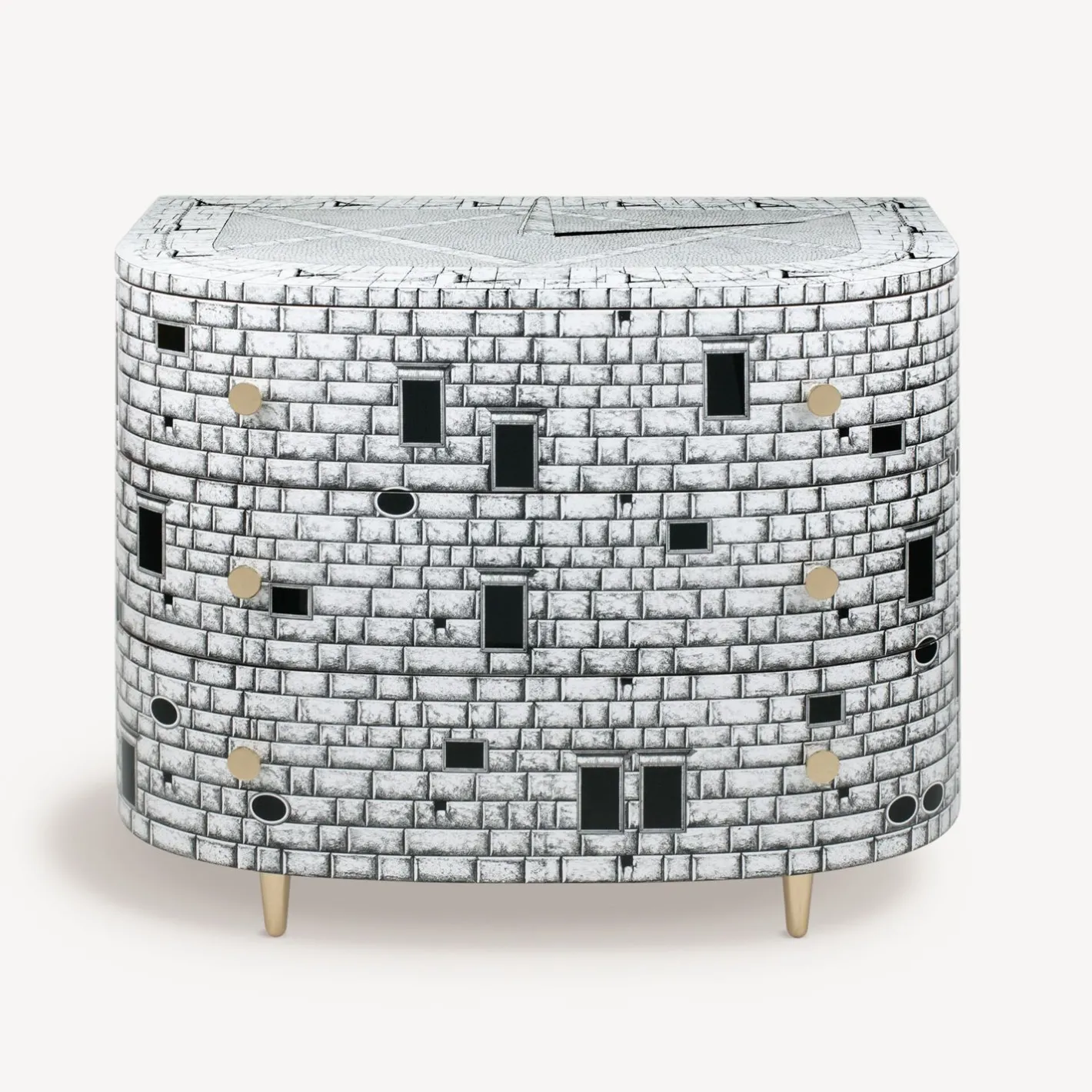 Fornasetti Cassettiera^Cassettiera Curva Architettura Bianco Nero