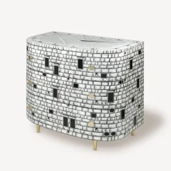 Fornasetti Cassettiera^Cassettiera Curva Architettura Bianco Nero