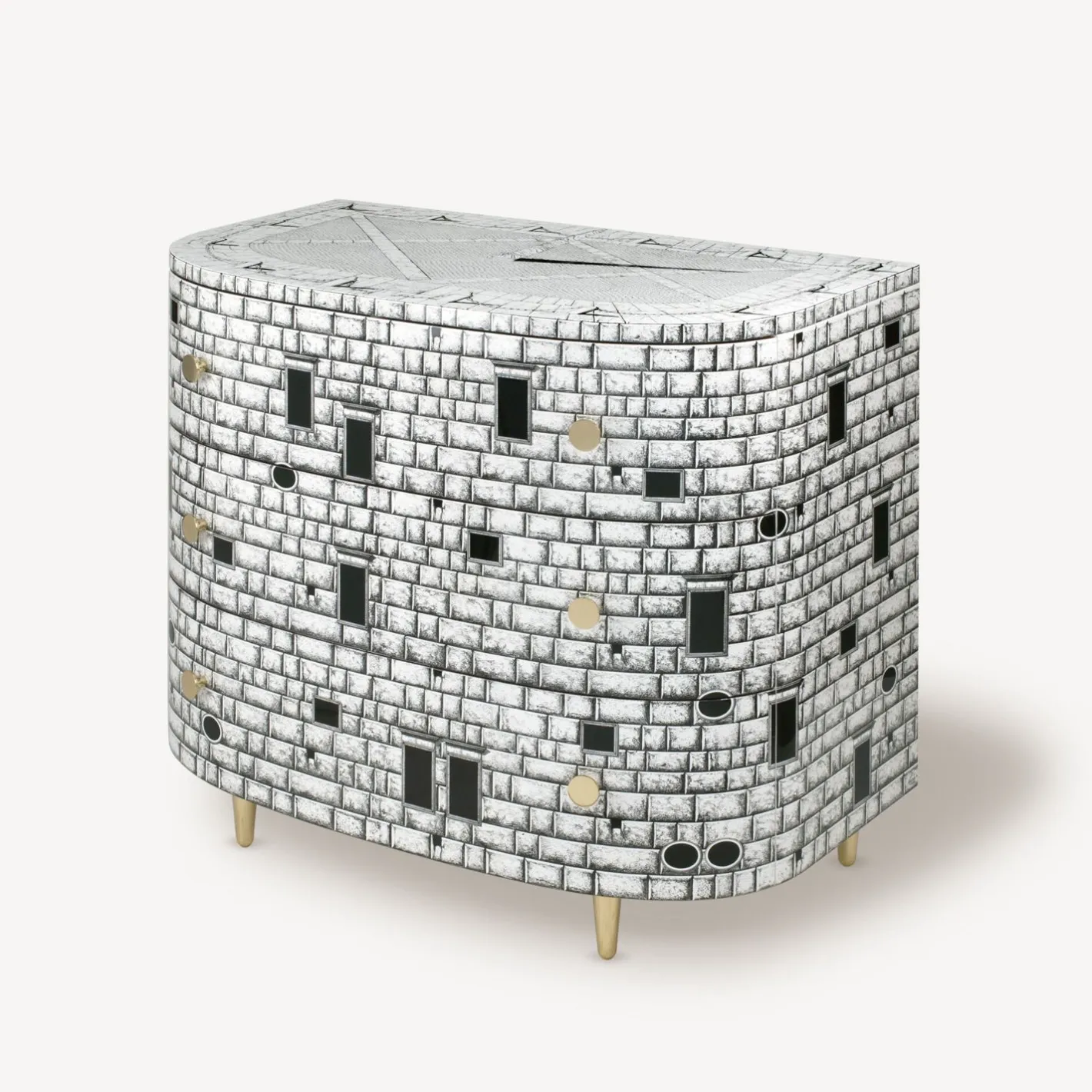Fornasetti Cassettiera^Cassettiera Curva Architettura Bianco Nero