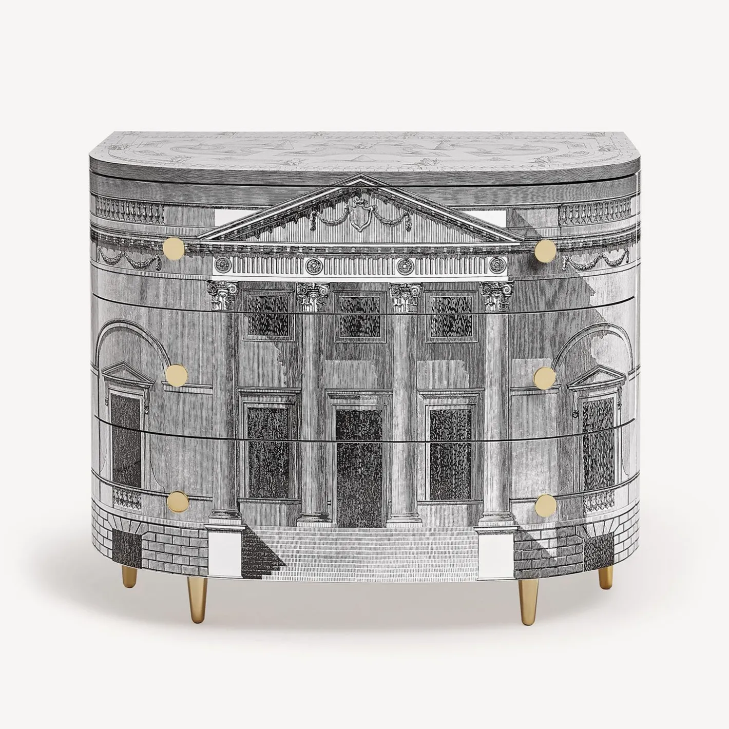 Fornasetti Cassettiera^Cassettiera Curva Palladiana Bianco Nero