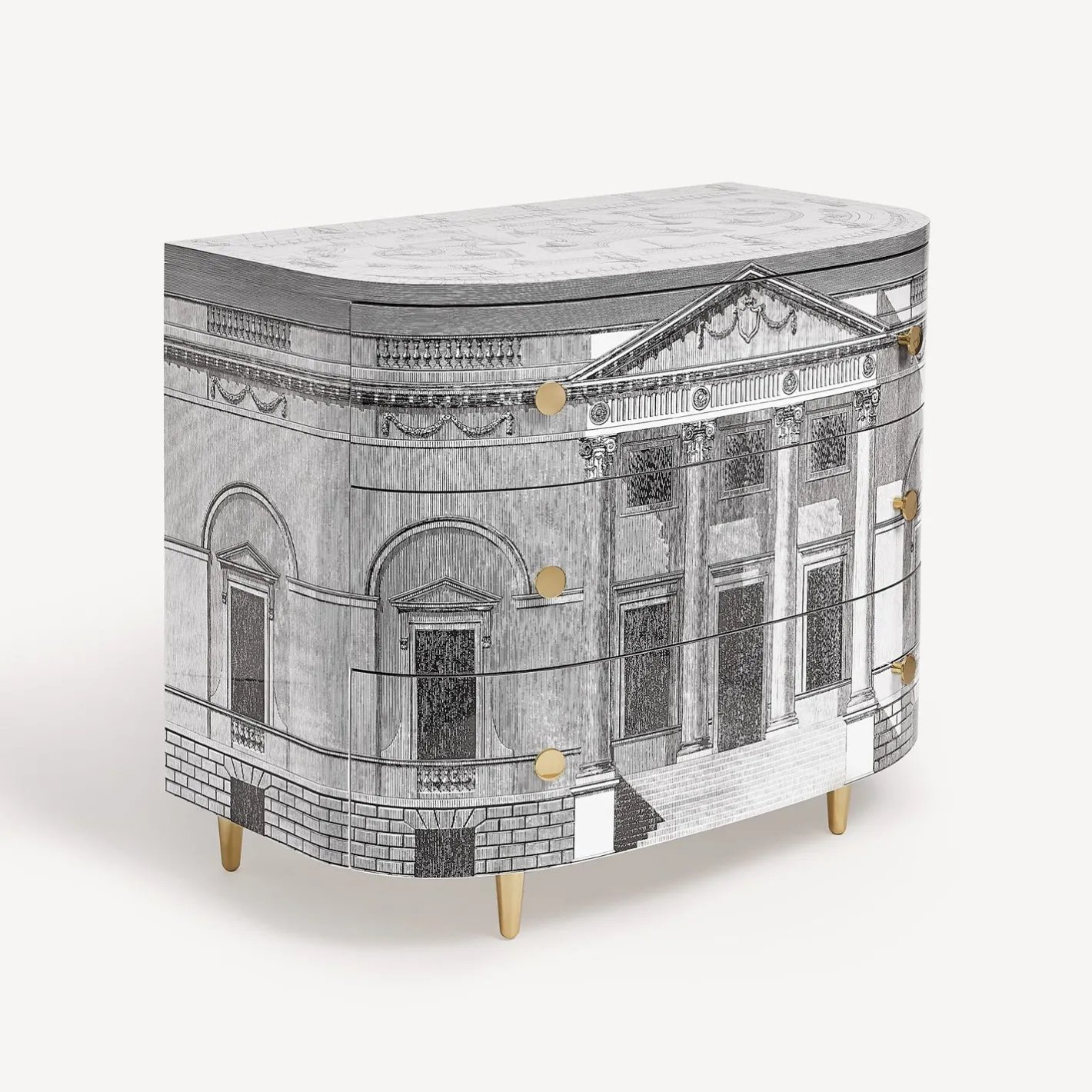 Fornasetti Cassettiera^Cassettiera Curva Palladiana Bianco Nero