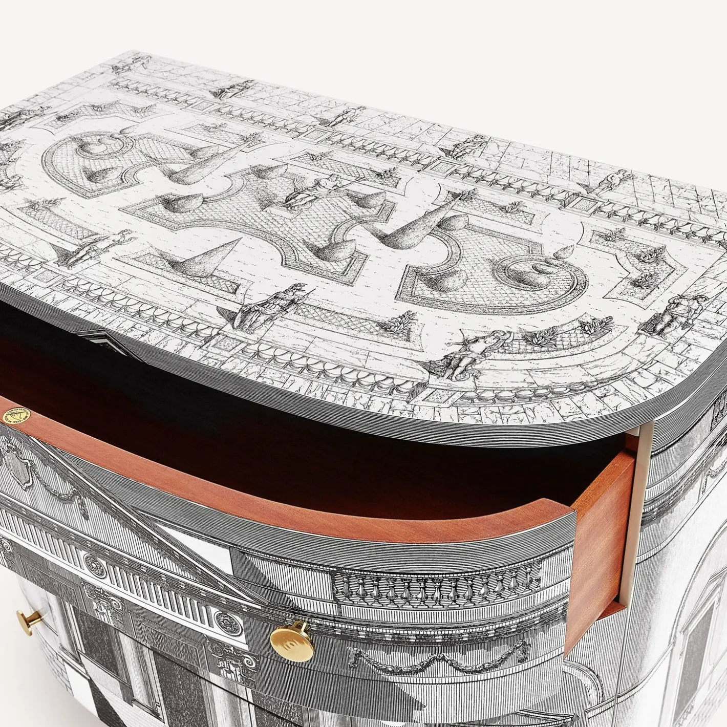 Fornasetti Cassettiera^Cassettiera Curva Palladiana Bianco Nero