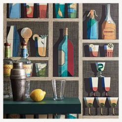 Fornasetti Sfondo^Cocktail Di Carta Da Parati Multicolore