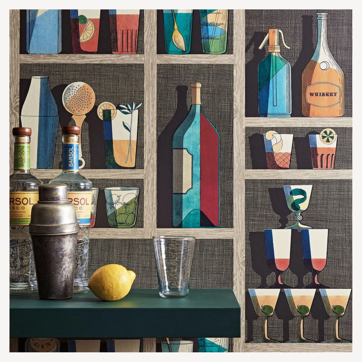 Fornasetti Sfondo^Cocktail Di Carta Da Parati Multicolore