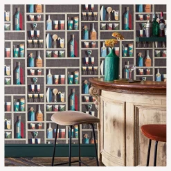 Fornasetti Sfondo^Cocktail Di Carta Da Parati Multicolore