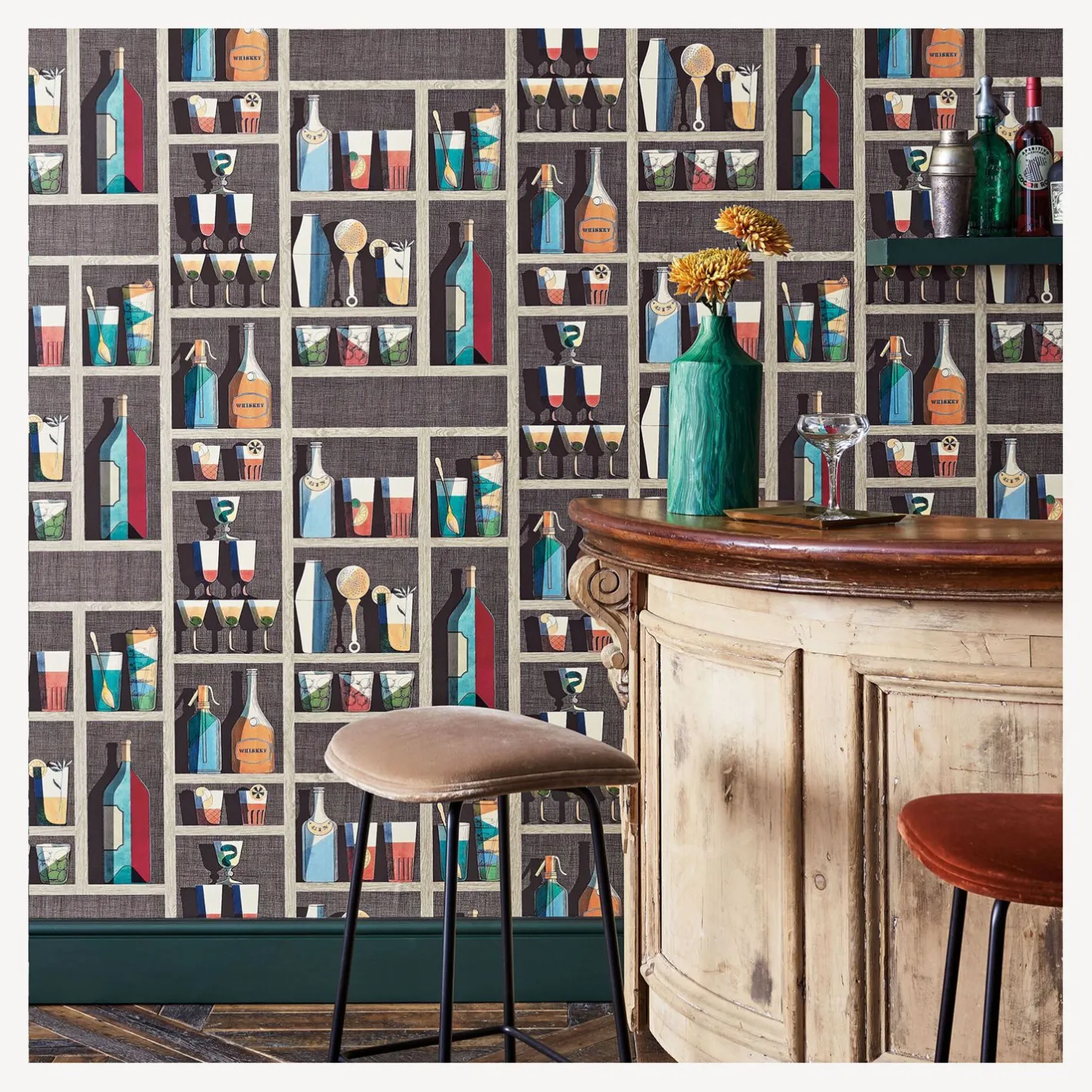 Fornasetti Sfondo^Cocktail Di Carta Da Parati Multicolore
