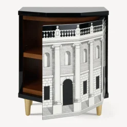 Fornasetti Armadietti^Comodino Poliedrico Casa Con Colonne Bianco Nero