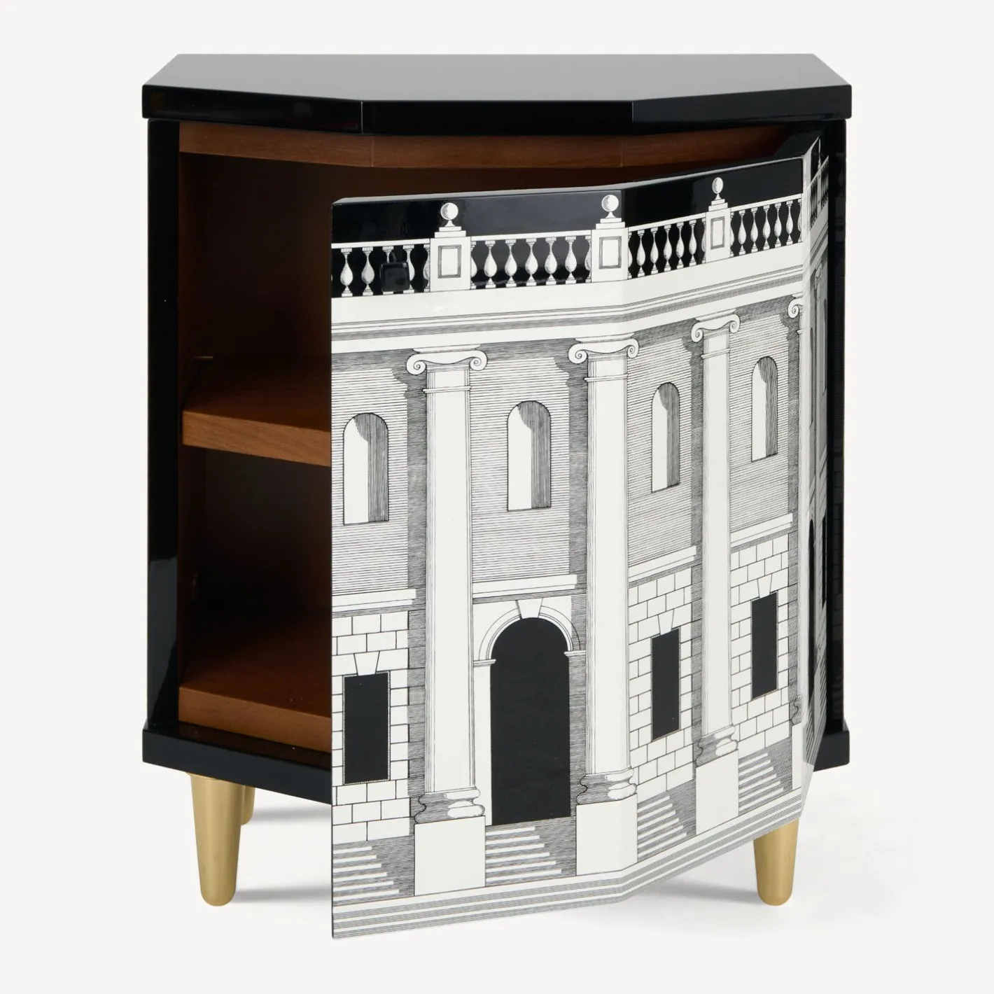 Fornasetti Armadietti^Comodino Poliedrico Casa Con Colonne Bianco Nero