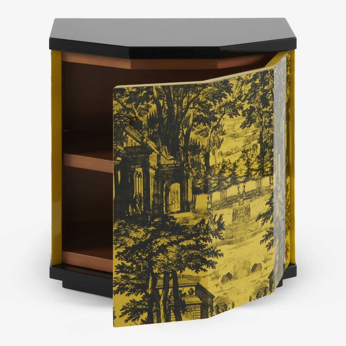 Fornasetti Armadietti^Comodino Poliedrico Giardino Settecentesco Nero Giallo
