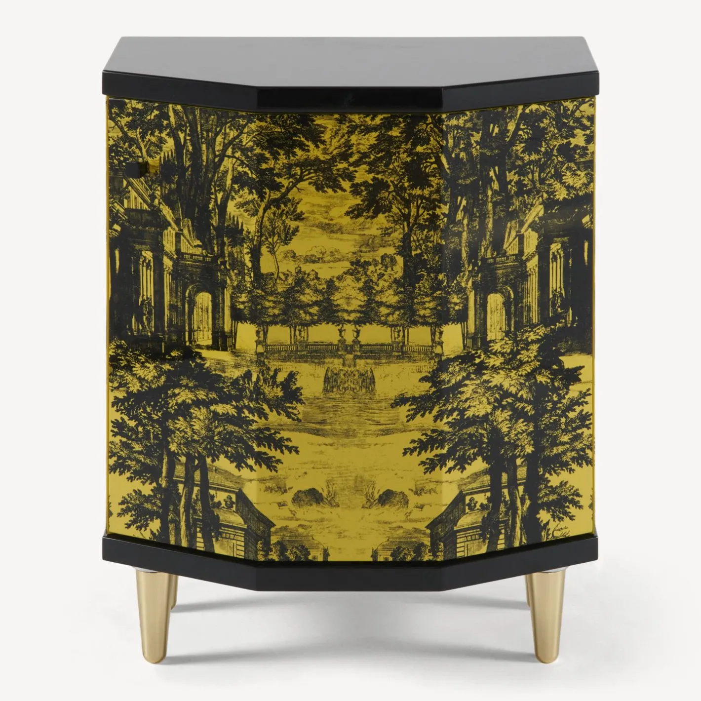 Fornasetti Armadietti^Comodino Poliedrico Giardino Settecentesco Nero Giallo