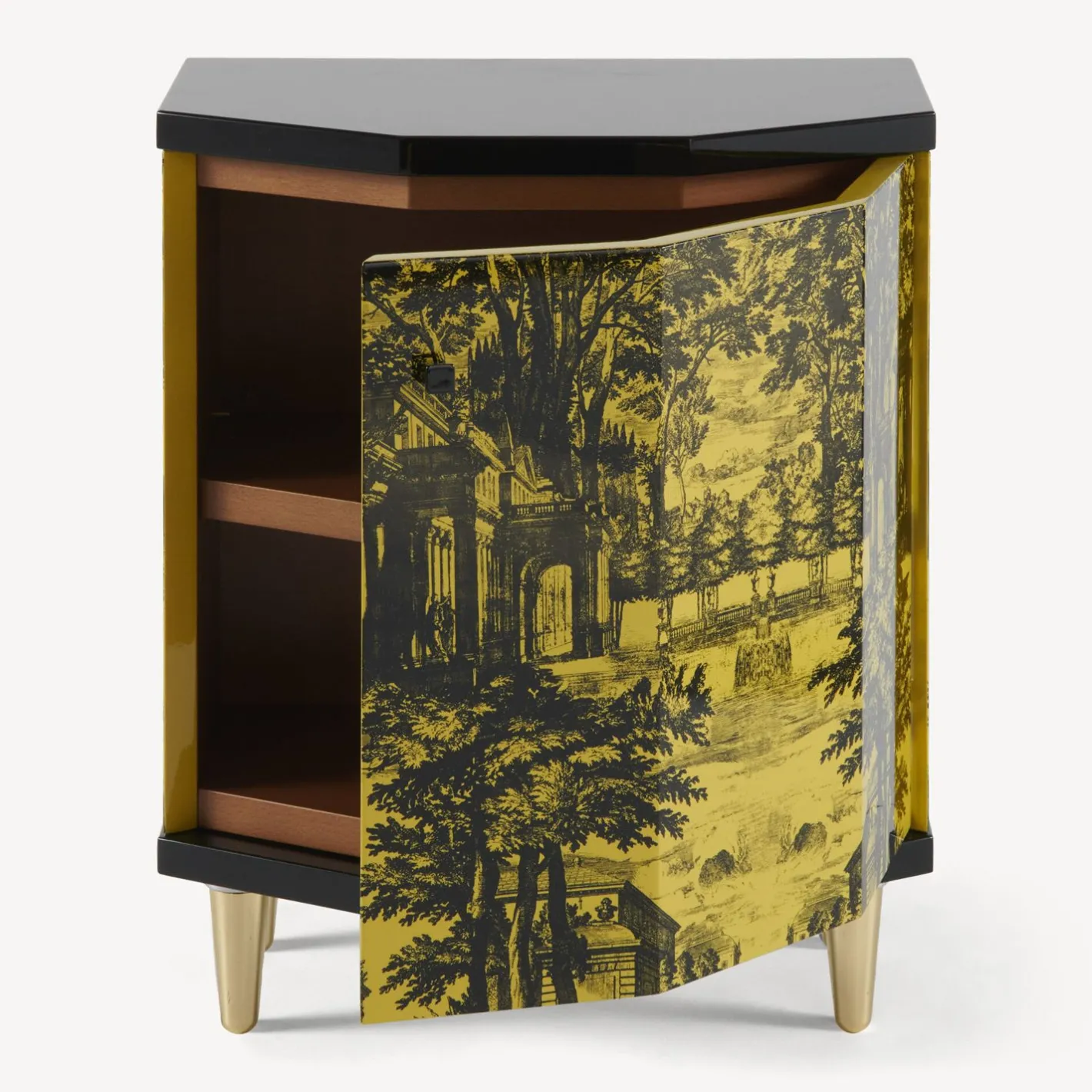 Fornasetti Armadietti^Comodino Poliedrico Giardino Settecentesco Nero Giallo