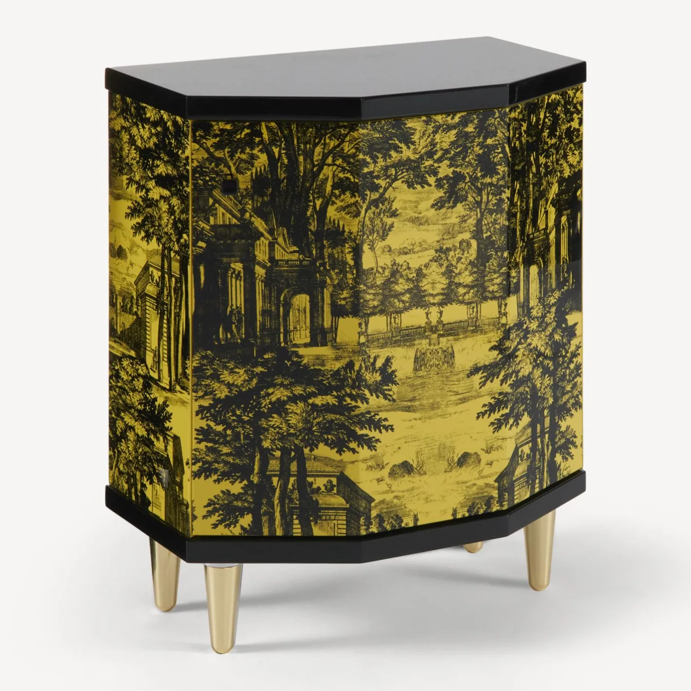 Fornasetti Armadietti^Comodino Poliedrico Giardino Settecentesco Nero Giallo