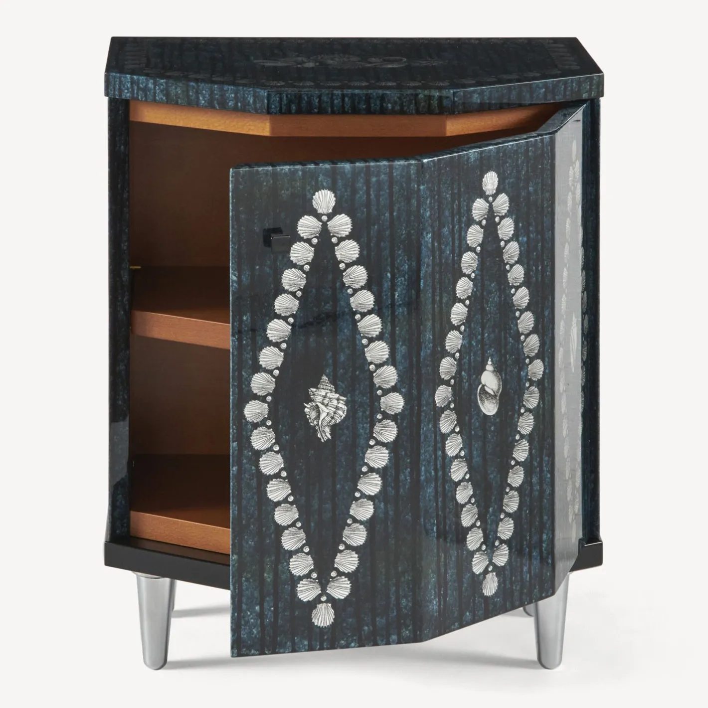 Fornasetti Armadietti^Comodino Poliedrico Giro Di Conchiglie Argento/Blu