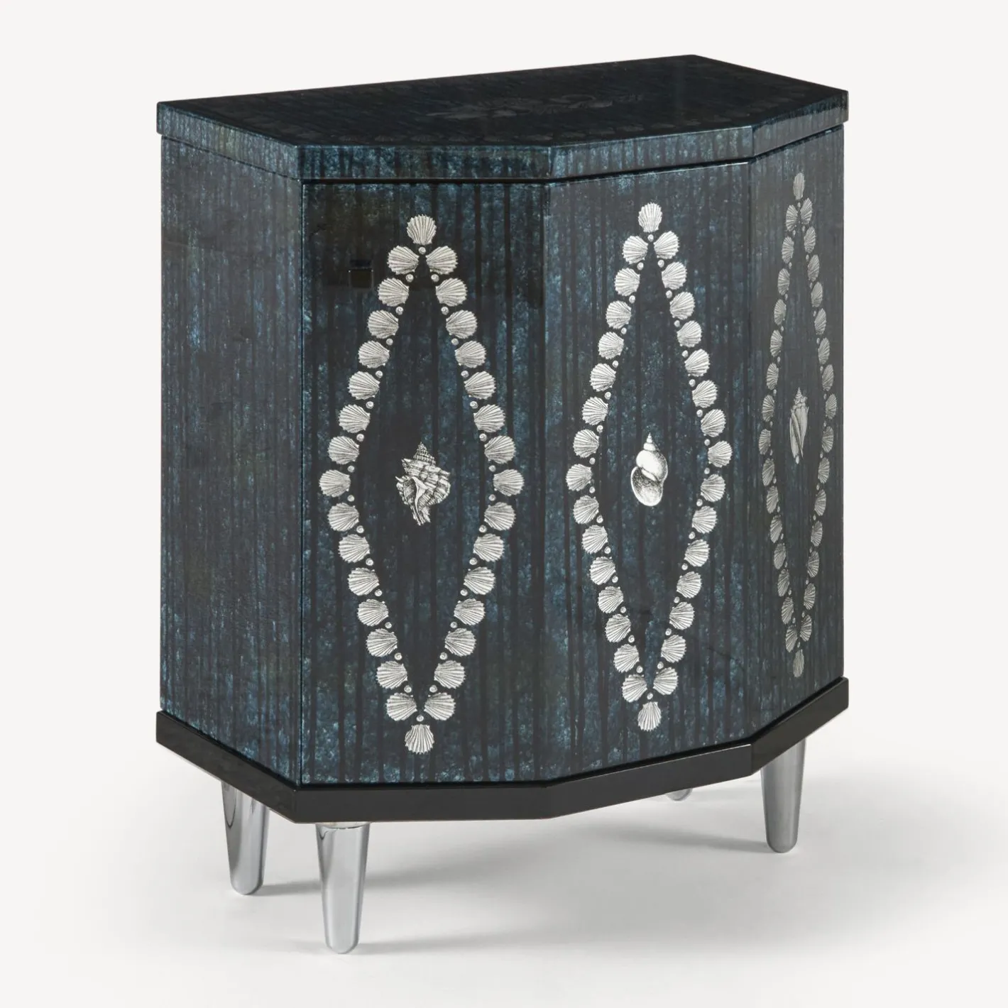 Fornasetti Armadietti^Comodino Poliedrico Giro Di Conchiglie Argento/Blu