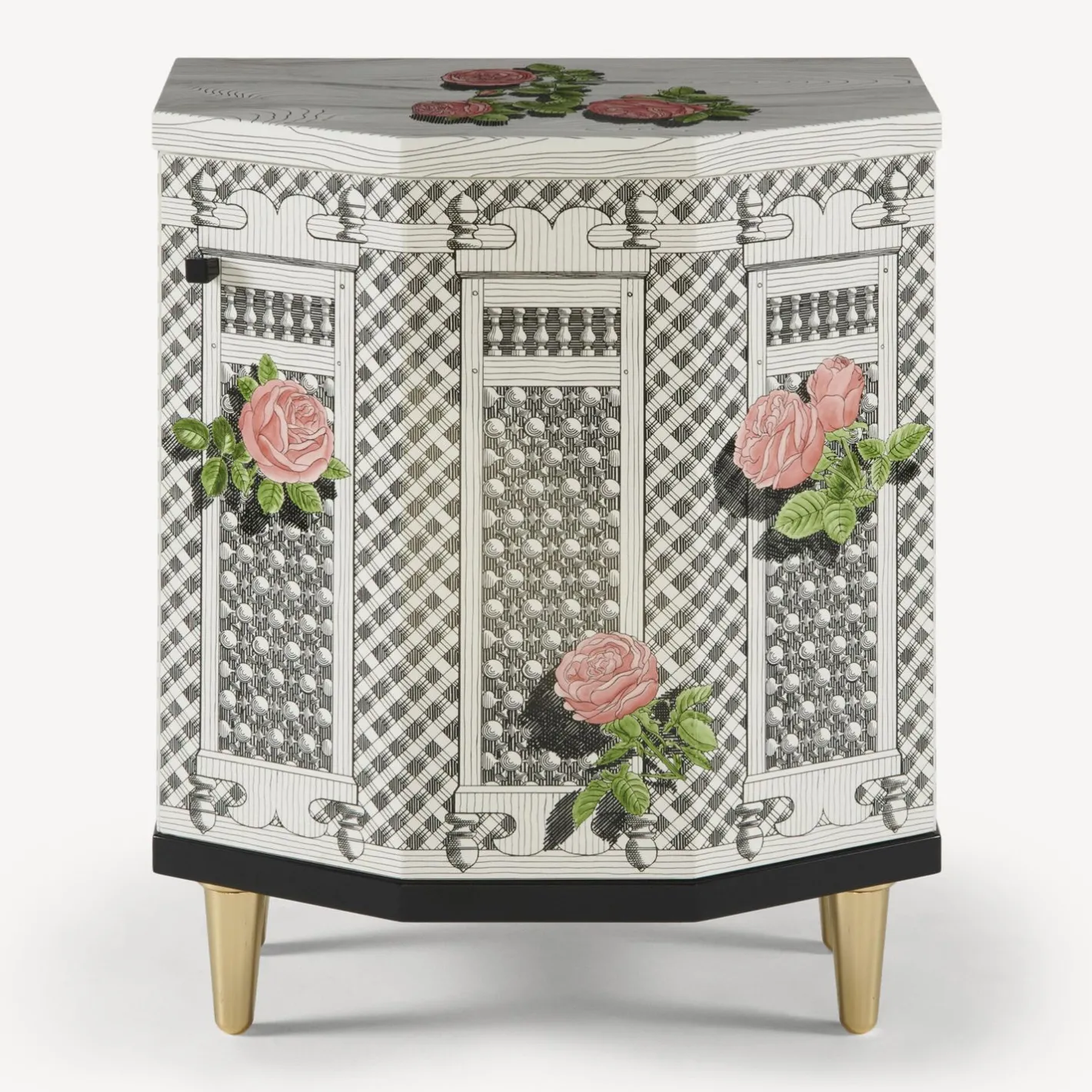 Fornasetti Armadietti^Comodino Poliedrico Musciarabia Con Rose Multicolore