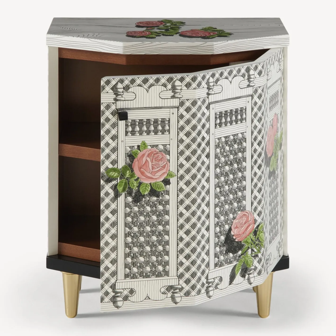 Fornasetti Armadietti^Comodino Poliedrico Musciarabia Con Rose Multicolore