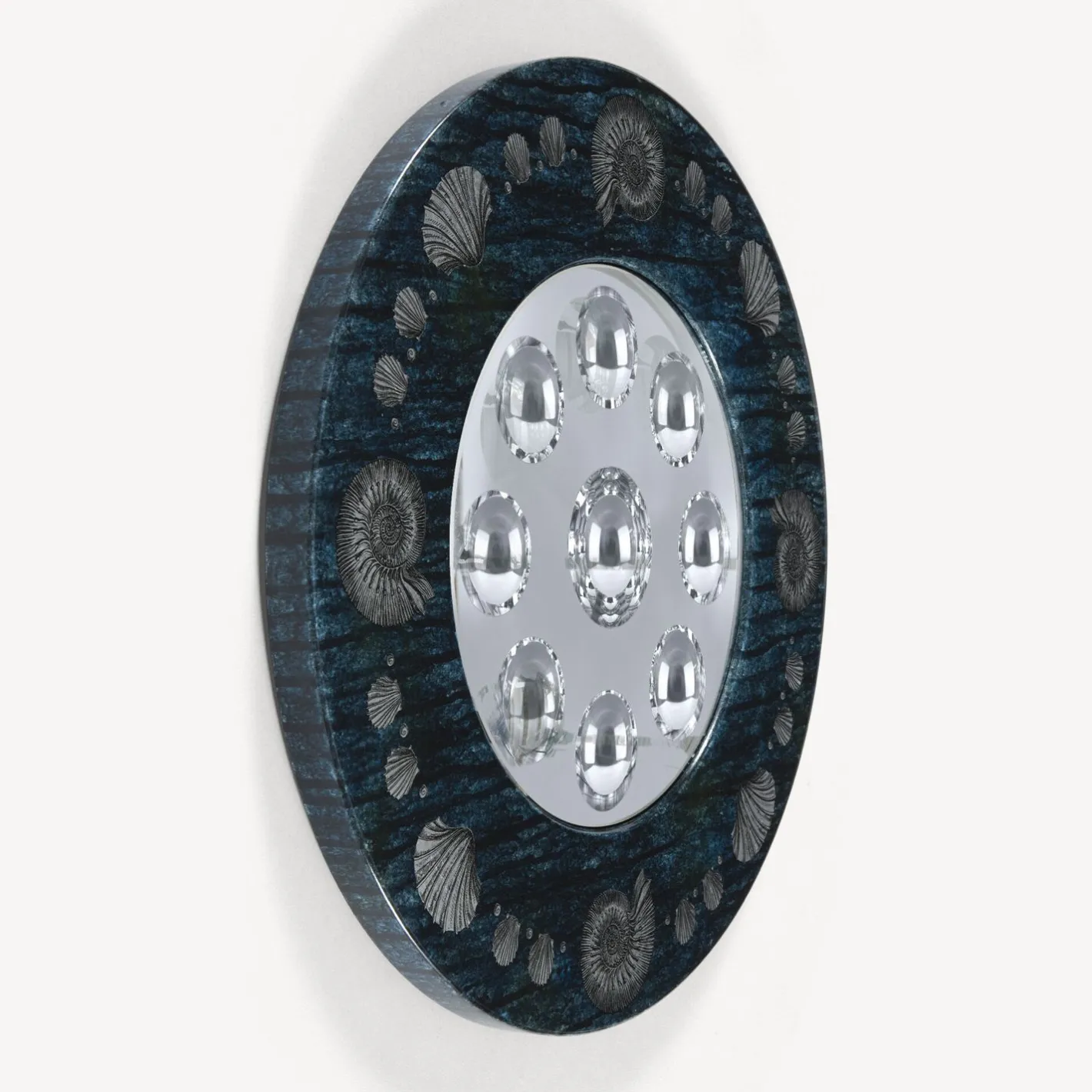 Fornasetti Specchi Di Design^Cornice Con Specchio Bubbles Giro Di Conchiglie Argento/Blu