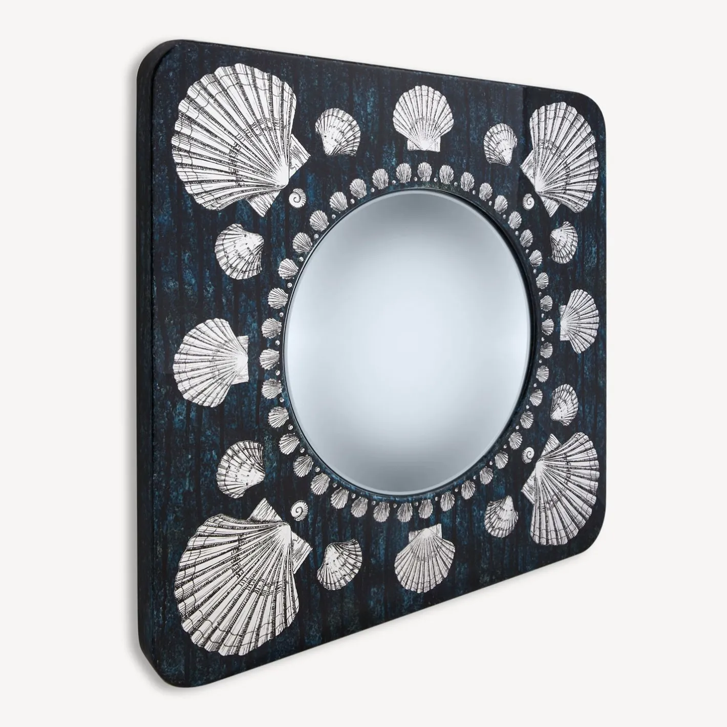 Fornasetti Specchi Di Design^Cornice Con Specchio Convesso Giro Di Conchiglie Argento/Blu