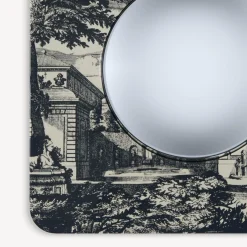 Fornasetti Specchi Di Design^Cornice Con Specchio Convesso Giardino Settecentesco Blu/Avorio