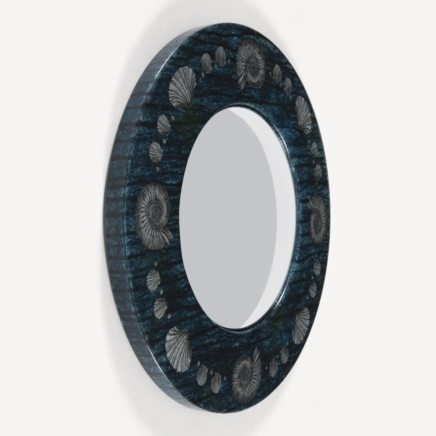 Fornasetti Specchi Di Design^Cornice Con Specchio Convesso Giro Di Conchiglie Argento/Blu
