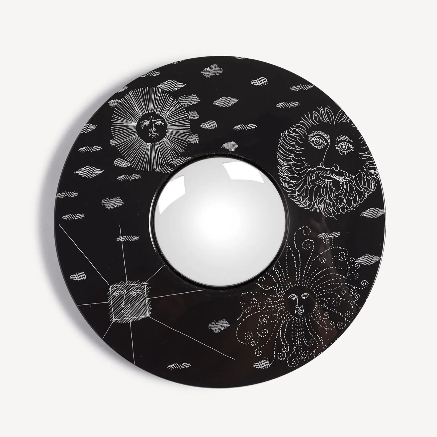 Fornasetti Specchi Di Design^Cornice Con Specchio Convesso Solitario Bianco Nero