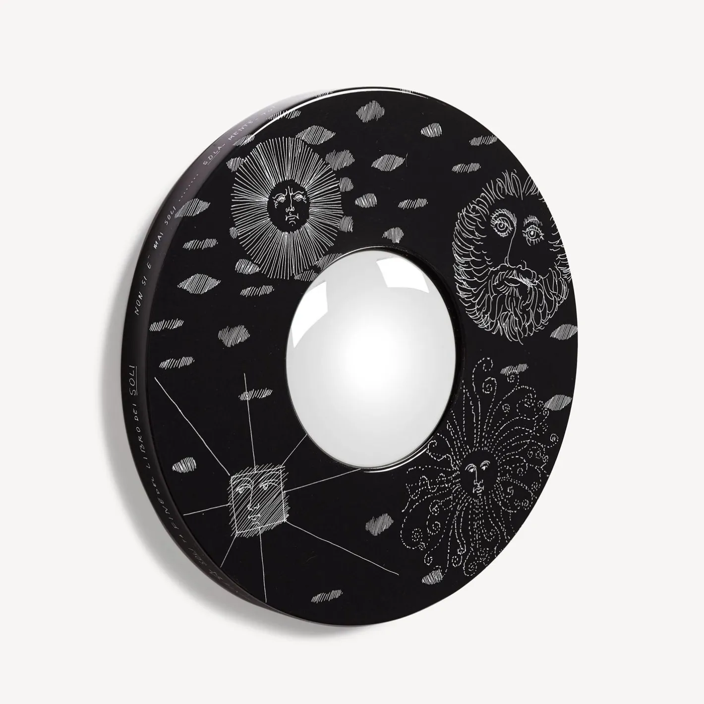 Fornasetti Specchi Di Design^Cornice Con Specchio Convesso Solitario Bianco Nero