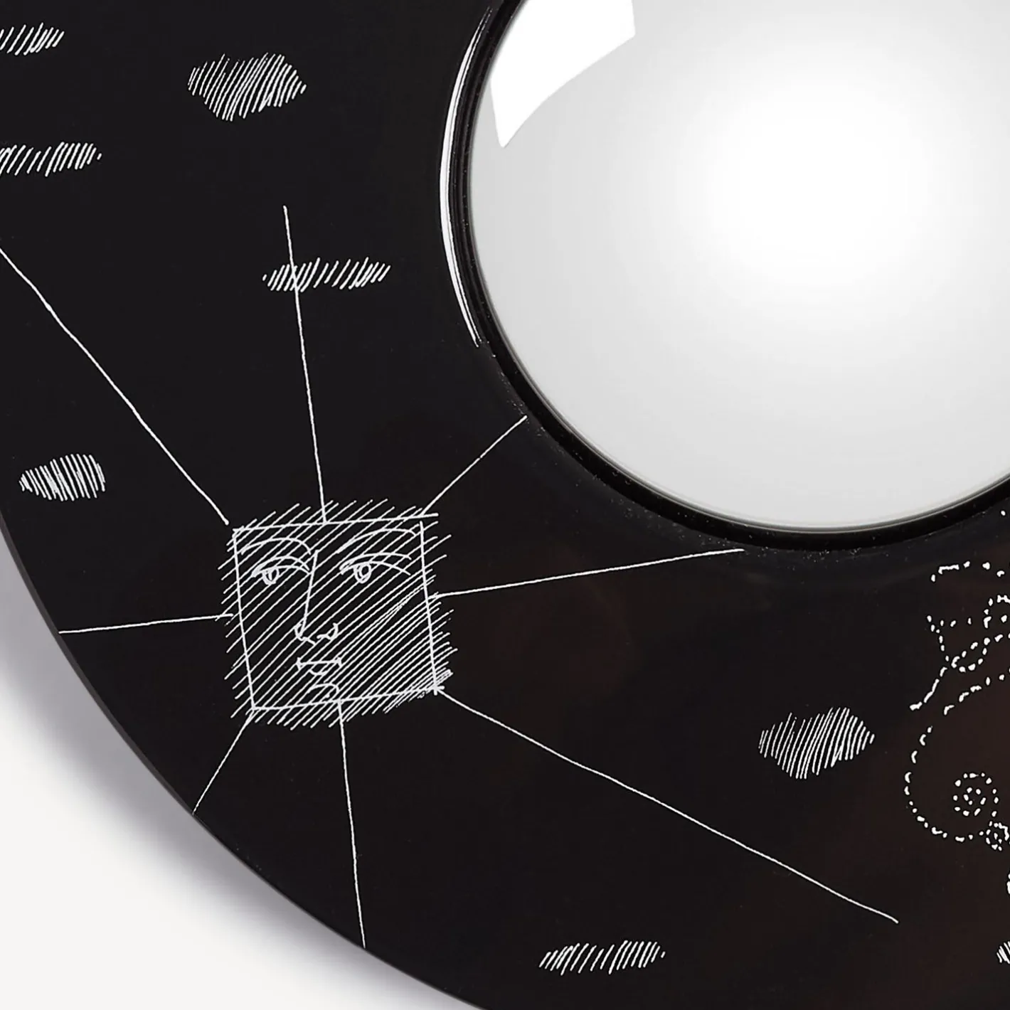 Fornasetti Specchi Di Design^Cornice Con Specchio Convesso Solitario Bianco Nero