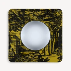 Fornasetti Specchi Di Design^Cornice Con Specchio Convesso Giardino Settecentesco Nero Giallo