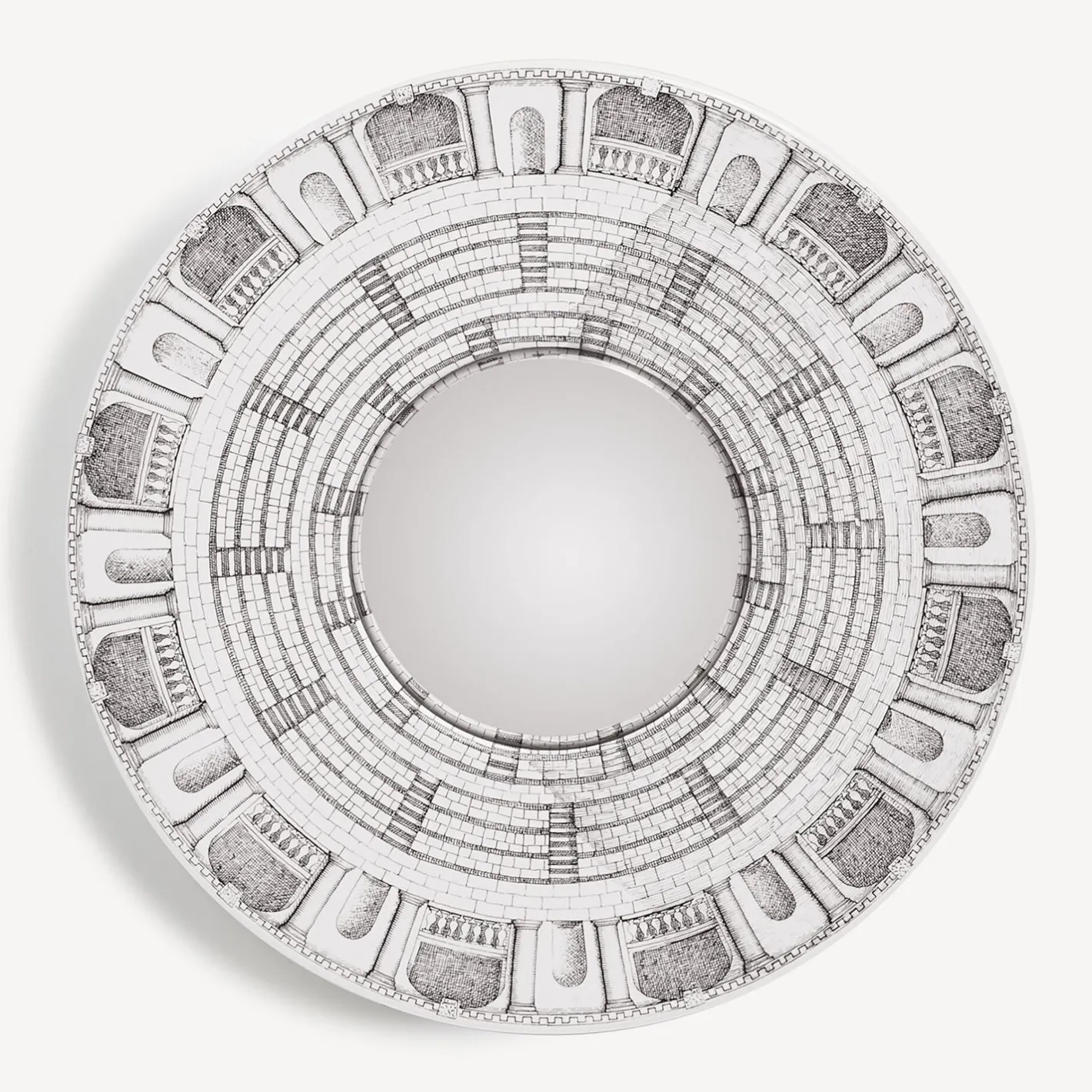 Fornasetti Specchi Di Design^Cornice Con Specchio Convesso Architettura Bianco Nero