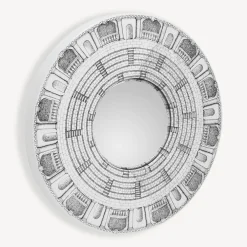Fornasetti Specchi Di Design^Cornice Con Specchio Convesso Architettura Bianco Nero