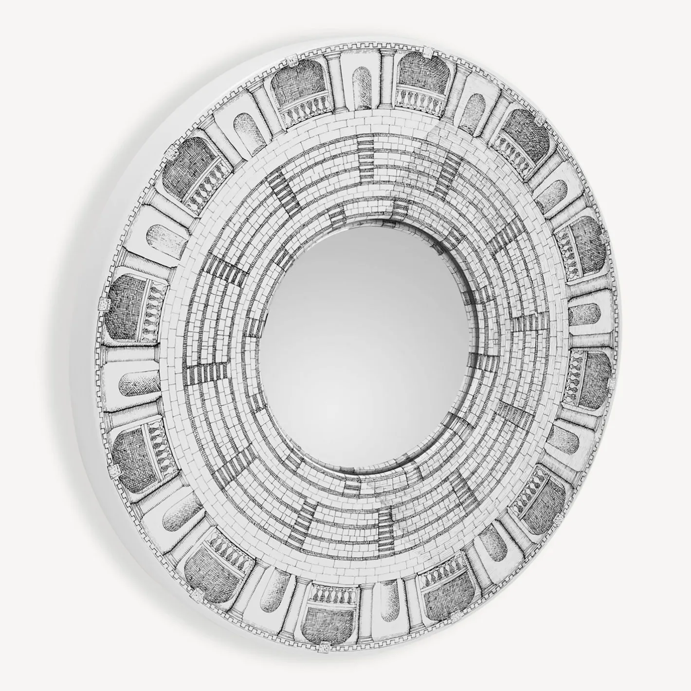 Fornasetti Specchi Di Design^Cornice Con Specchio Convesso Architettura Bianco Nero