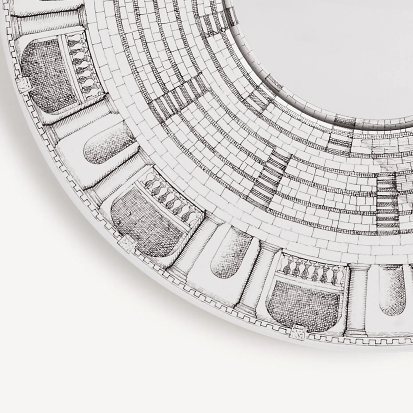 Fornasetti Specchi Di Design^Cornice Con Specchio Convesso Architettura Bianco Nero
