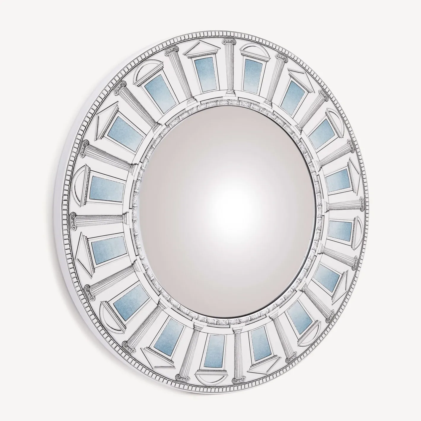Fornasetti Specchi Di Design^Cornice Con Specchio Convesso Architettura Celeste Bianco/Nero/Blu
