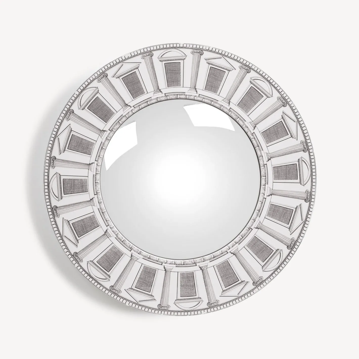 Fornasetti Specchi Di Design^Cornice Con Specchio Convesso Architettura Bianco Nero