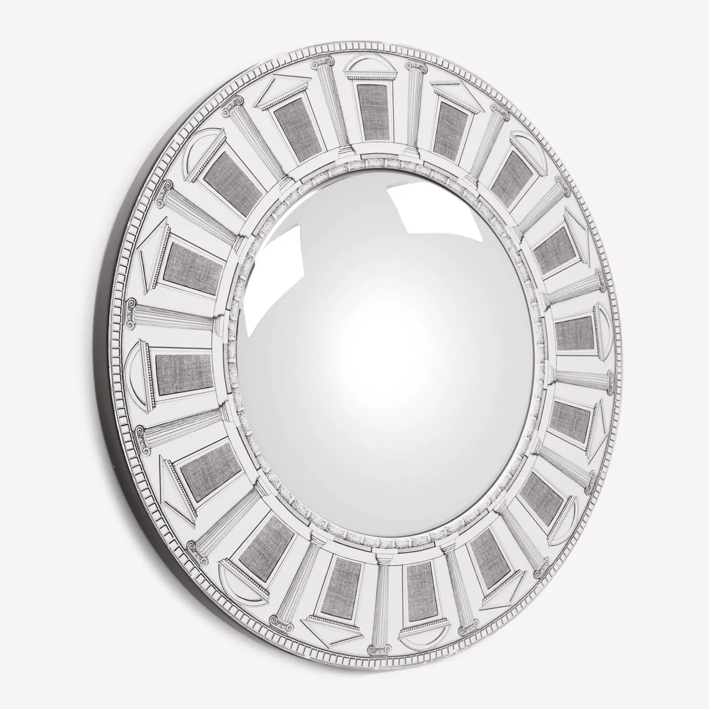 Fornasetti Specchi Di Design^Cornice Con Specchio Convesso Architettura Bianco Nero