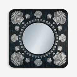 Fornasetti Specchi Di Design^Cornice Con Specchio Piano Giro Di Conchiglie Argento/Blu