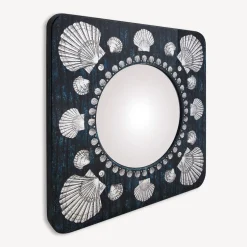 Fornasetti Specchi Di Design^Cornice Con Specchio Piano Giro Di Conchiglie Argento/Blu